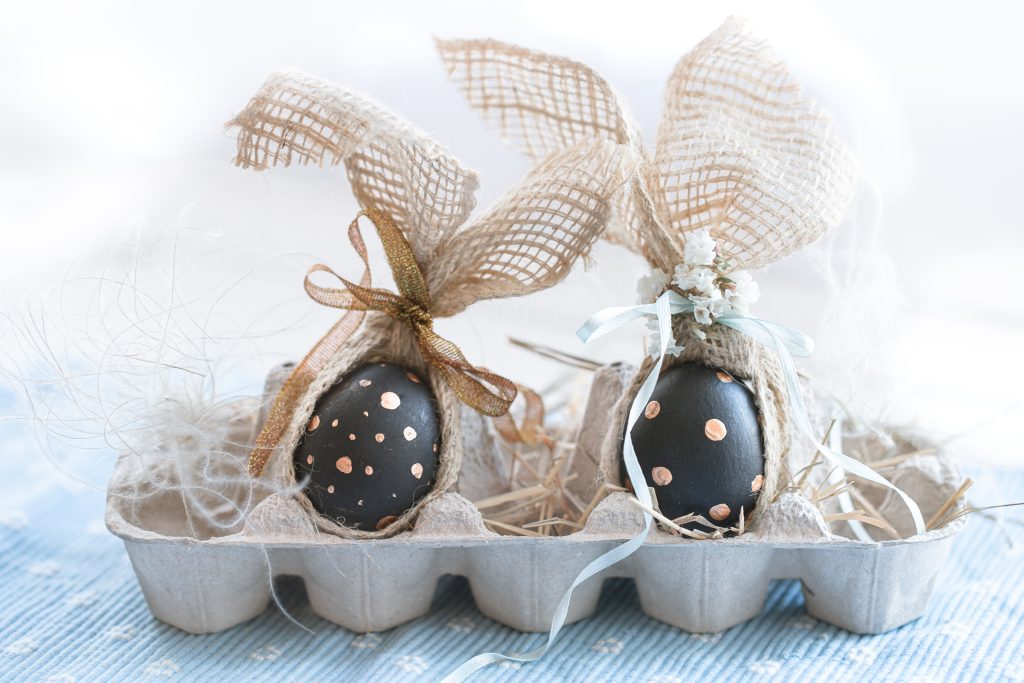 Decorated Easter eggs in black with pattern.
